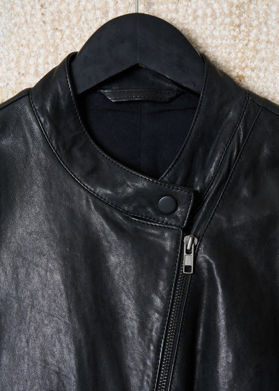 BLACK DIAGONAL ZIP LEATHER JACKET AW2011 - Small