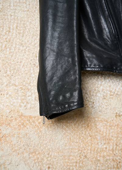 BLACK DIAGONAL ZIP LEATHER JACKET AW2011 - Small