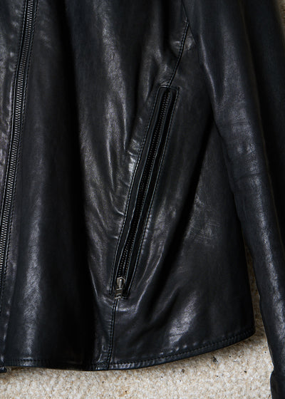 BLACK DIAGONAL ZIP LEATHER JACKET AW2011 - Small