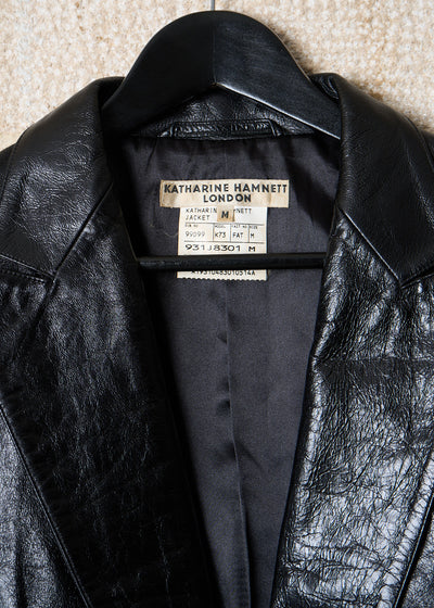 BLACK PATENT LEATHER BLAZER 1990'S - MEDIUM