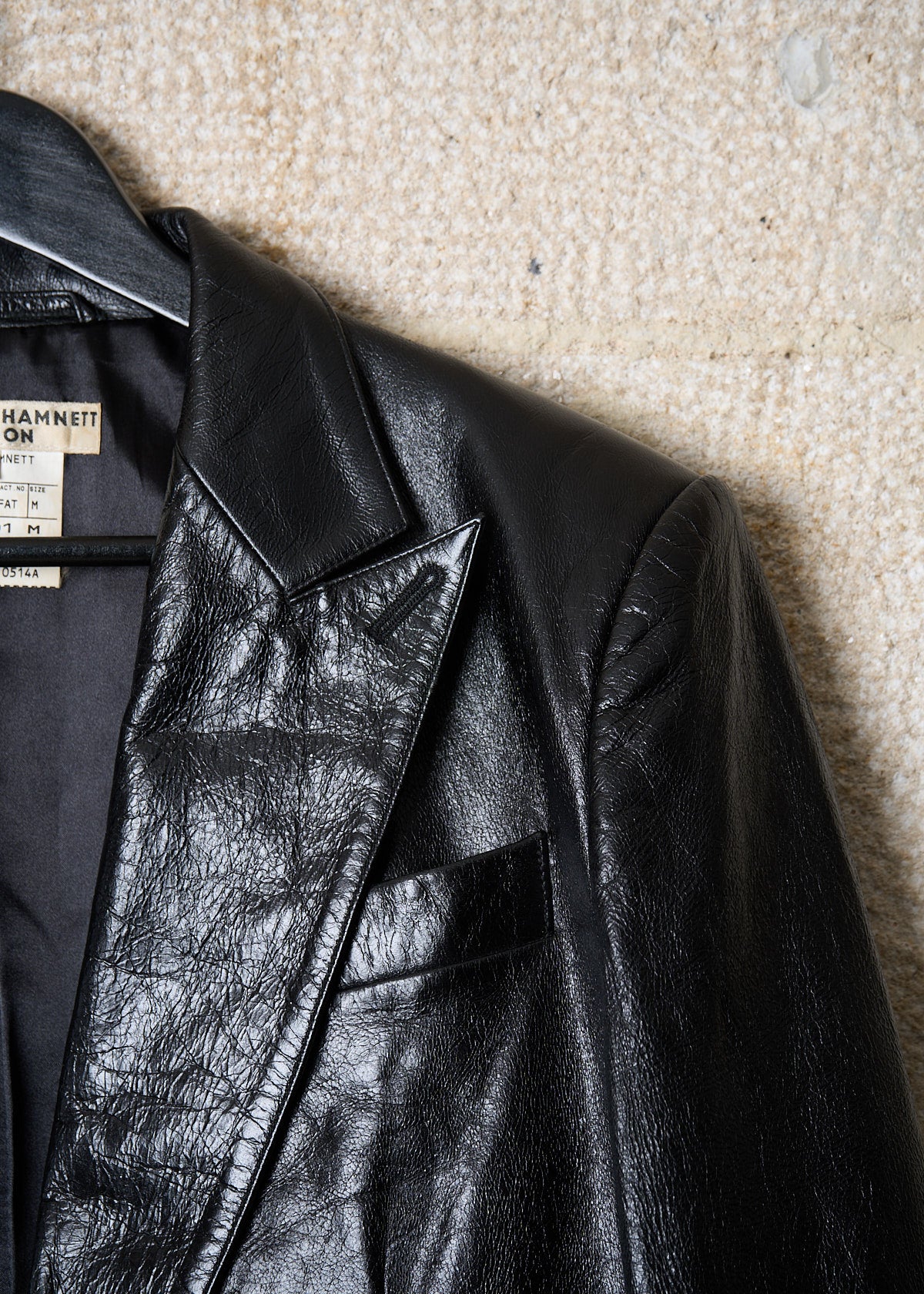 BLACK PATENT LEATHER BLAZER 1990'S - MEDIUM