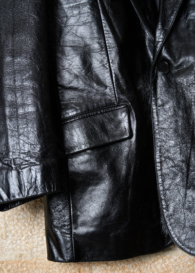 BLACK PATENT LEATHER BLAZER 1990'S - MEDIUM