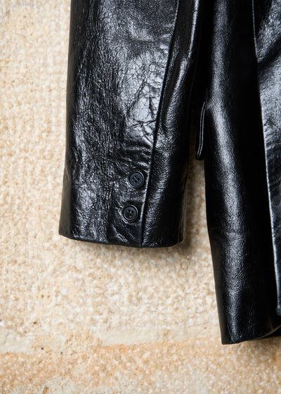 BLACK PATENT LEATHER BLAZER 1990'S - MEDIUM