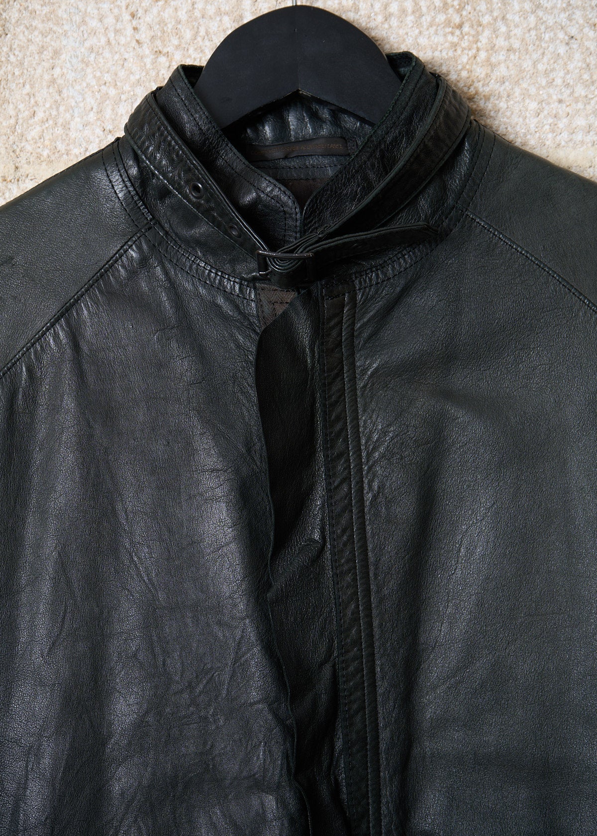 Y'S FOR MEN BLACK KANGAROO LEATHER BIKER JACKET AW2006 - Large