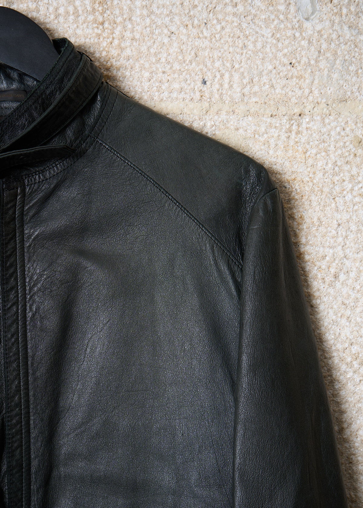 Y'S FOR MEN BLACK KANGAROO LEATHER BIKER JACKET AW2006 - Large