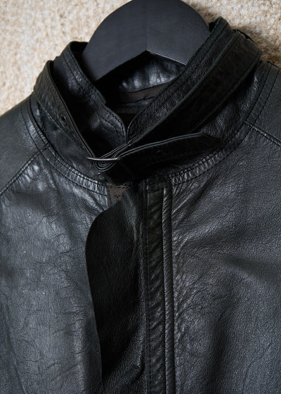 Y'S FOR MEN BLACK KANGAROO LEATHER BIKER JACKET AW2006 - Large