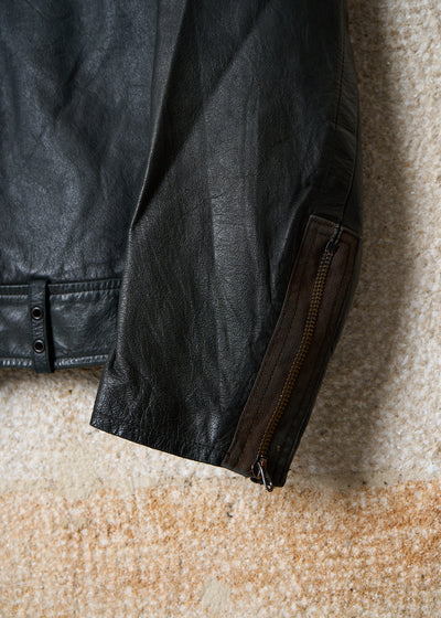 Y'S FOR MEN BLACK KANGAROO LEATHER BIKER JACKET AW2006 - Large