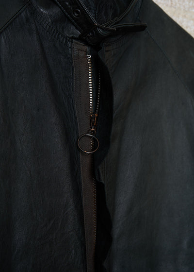 Y'S FOR MEN BLACK KANGAROO LEATHER BIKER JACKET AW2006 - Large