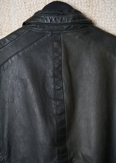 Y'S FOR MEN BLACK KANGAROO LEATHER BIKER JACKET AW2006 - Large