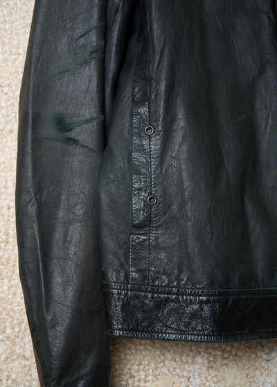 Y'S FOR MEN BLACK KANGAROO LEATHER BIKER JACKET AW2006 - Large