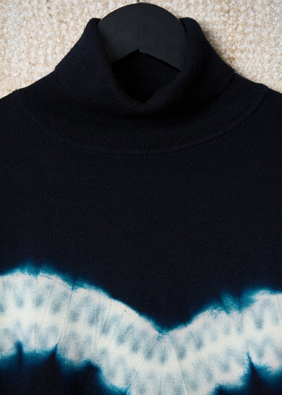 BLACK BLEACHED LINE TURTLE NECK MERINO WOOL JUMPER AW1993 - MEDIUM