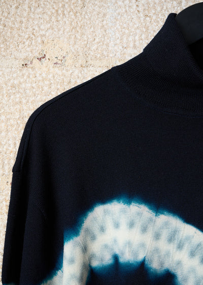 BLACK BLEACHED LINE TURTLE NECK MERINO WOOL JUMPER AW1993 - MEDIUM
