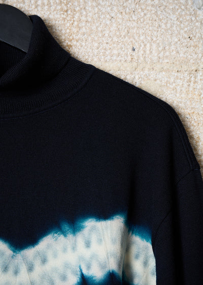 BLACK BLEACHED LINE TURTLE NECK MERINO WOOL JUMPER AW1993 - MEDIUM