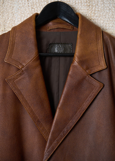 BROWN LEATHER COAT 2000'S - MEDIUM