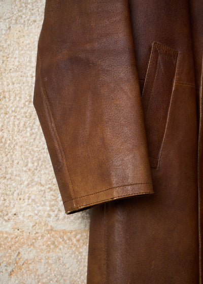 BROWN LEATHER COAT 2000'S - MEDIUM