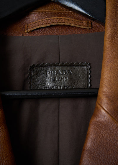 BROWN LEATHER COAT 2000'S - MEDIUM