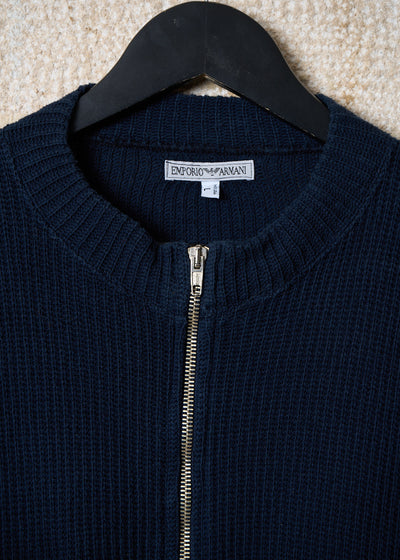 EMPORIO ARMANI NAVY BLUE TWO ZIP KNIT 1980'S - LARGE