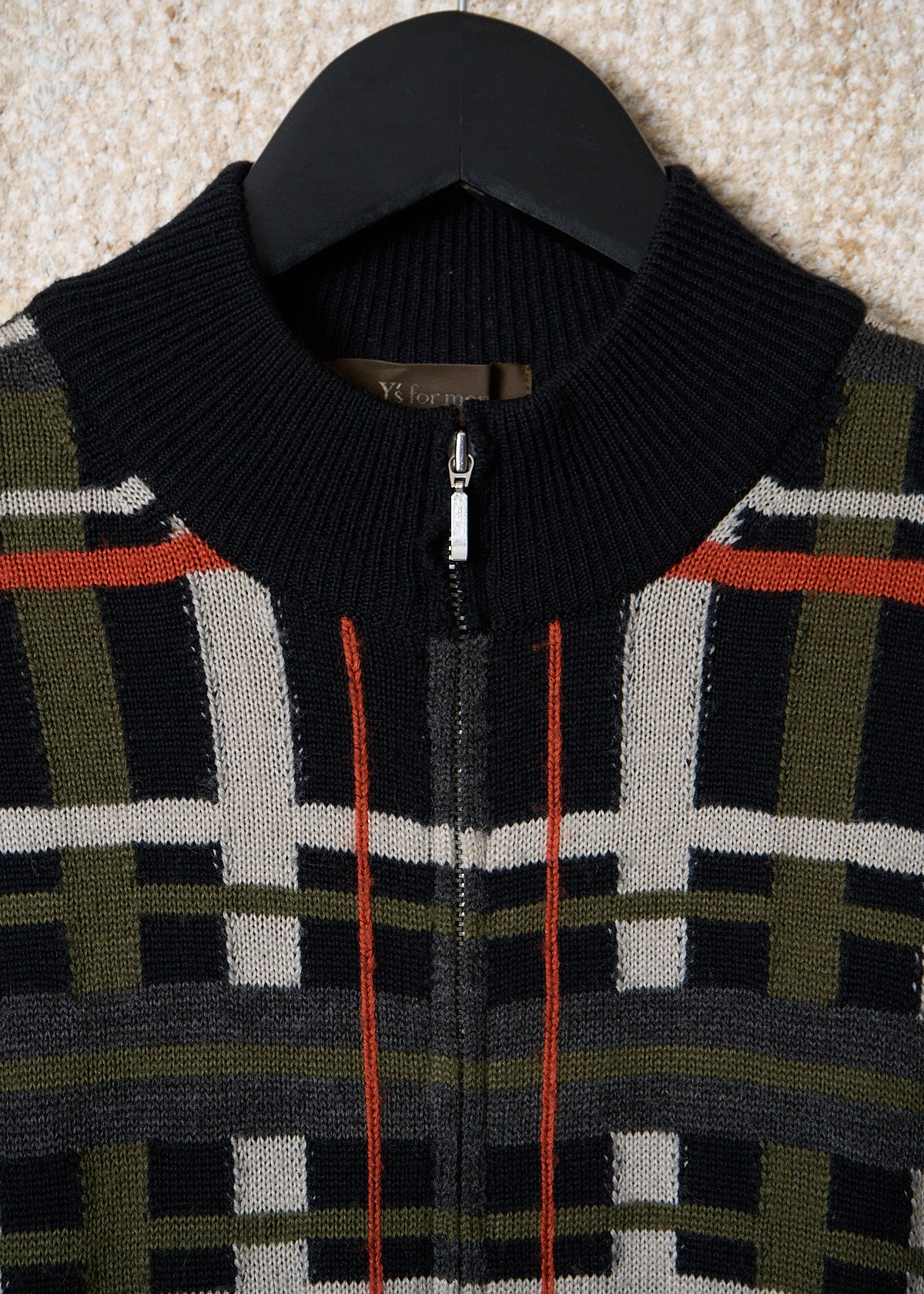Y'S FOR MEN BLACK GREEN WHITE ORANGE PLAID ZIP JUMPER SS2009 - LARGE