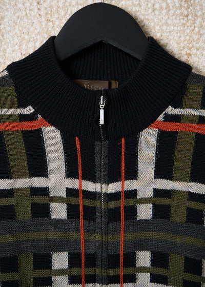 Y'S FOR MEN BLACK GREEN WHITE ORANGE PLAID ZIP JUMPER SS2009 - LARGE