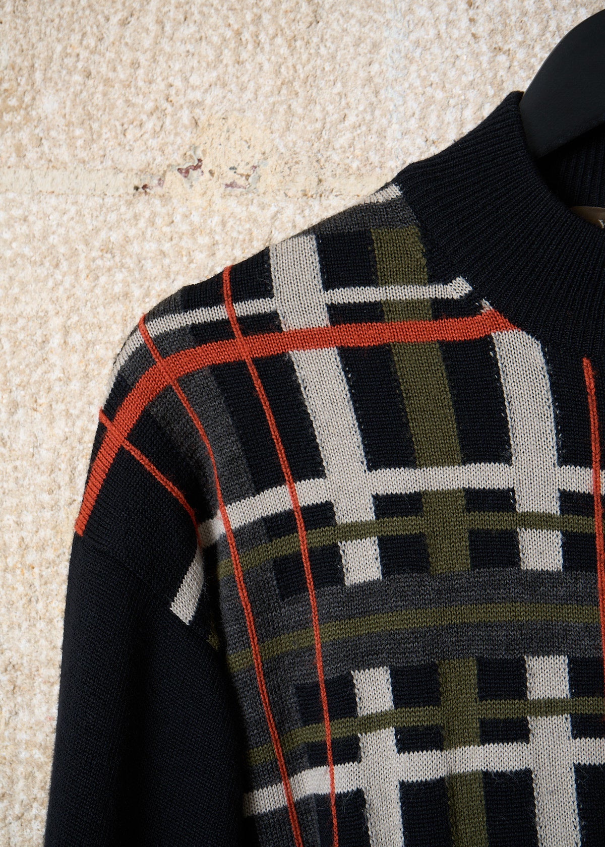 Y'S FOR MEN BLACK GREEN WHITE ORANGE PLAID ZIP JUMPER SS2009 - LARGE