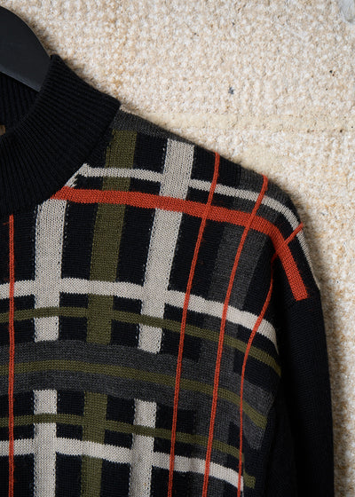 Y'S FOR MEN BLACK GREEN WHITE ORANGE PLAID ZIP JUMPER SS2009 - LARGE