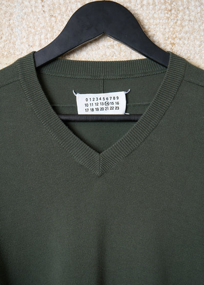 OLIVE GREEN ELBOW PATCHES V NECK JUMPER SS2011 - SMALL