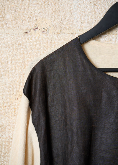 BROWN ECRU HEMP PANEL ONE BUTTON KNIT 1990'S - LARGE
