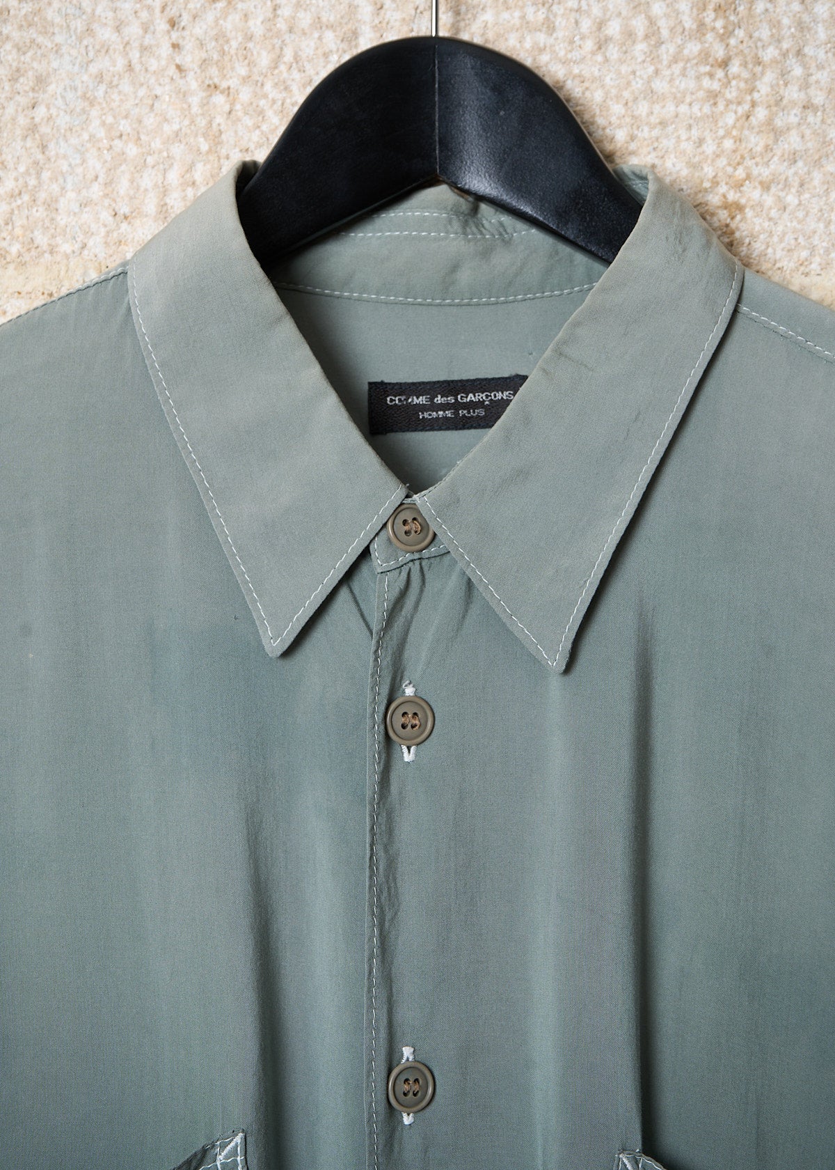 HOMME PLUS OLIVE GREEN TRIPLE POCKETS WIDE RAYON SHIRT SS1994 - LARGE
