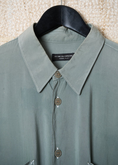 HOMME PLUS OLIVE GREEN TRIPLE POCKETS WIDE RAYON SHIRT SS1994 - LARGE