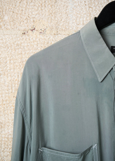 HOMME PLUS OLIVE GREEN TRIPLE POCKETS WIDE RAYON SHIRT SS1994 - LARGE
