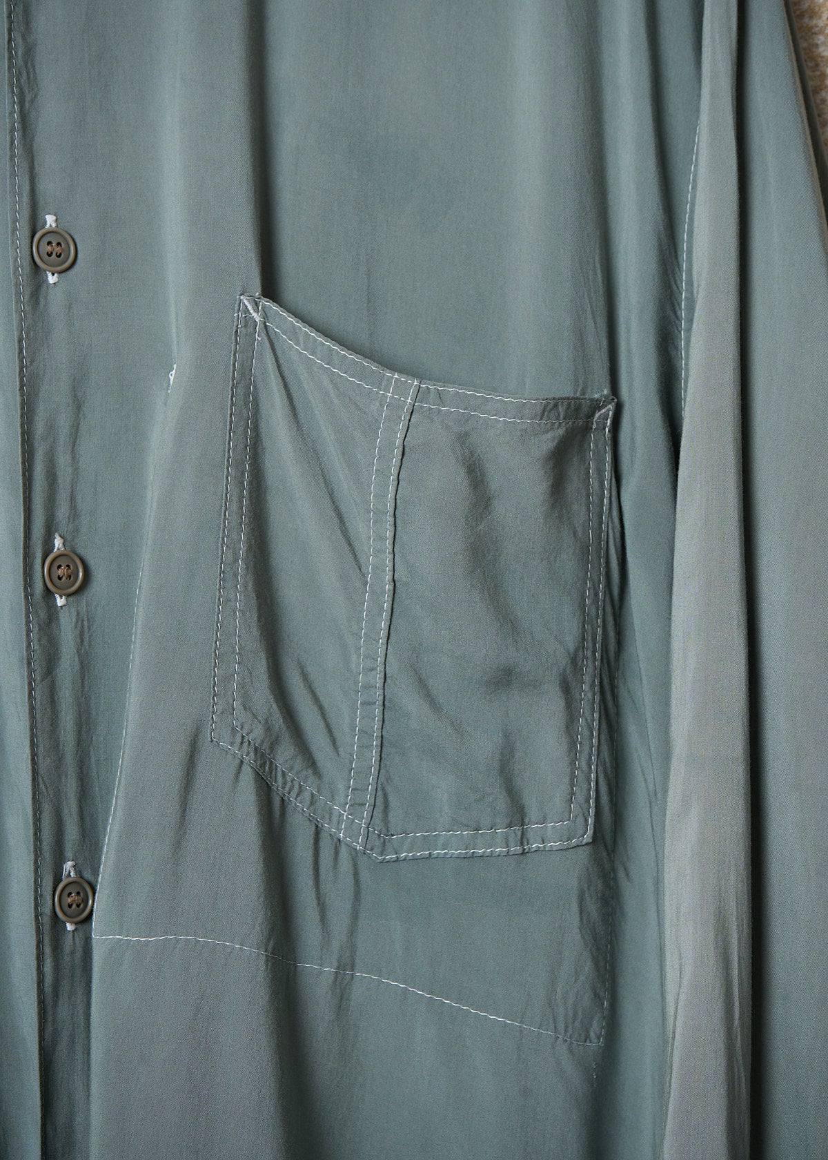 HOMME PLUS OLIVE GREEN TRIPLE POCKETS WIDE RAYON SHIRT SS1994 - LARGE