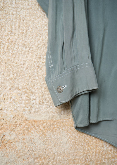 HOMME PLUS OLIVE GREEN TRIPLE POCKETS WIDE RAYON SHIRT SS1994 - LARGE