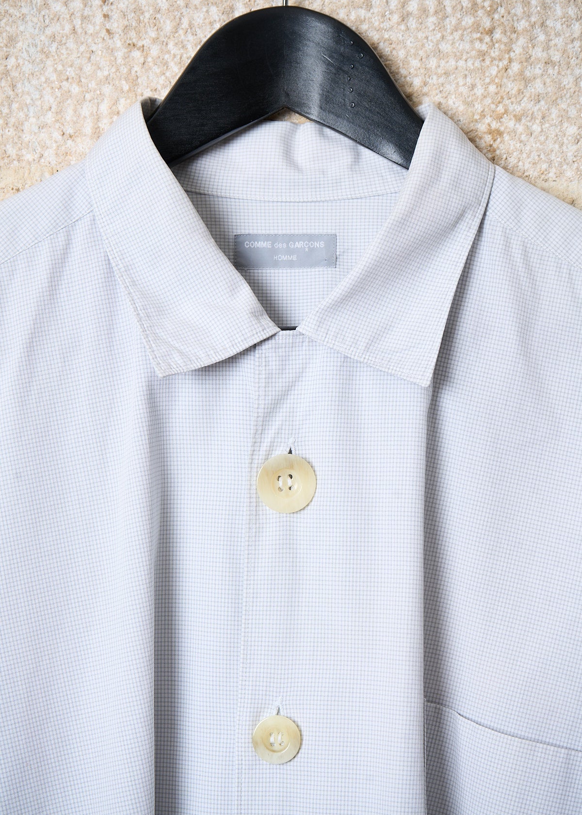 HOMME  WHITE MINI CHECK GRADUAL BUTTONS SHIRT 1980'S - LARGE