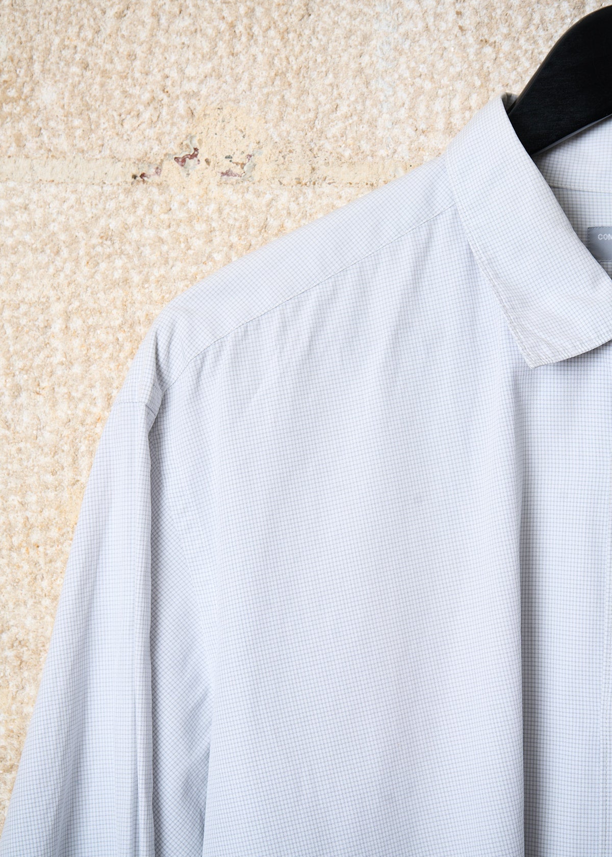 HOMME  WHITE MINI CHECK GRADUAL BUTTONS SHIRT 1980'S - LARGE