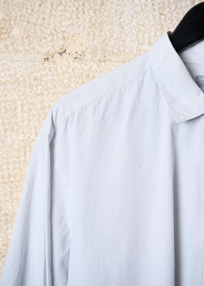 HOMME  WHITE MINI CHECK GRADUAL BUTTONS SHIRT 1980'S - LARGE