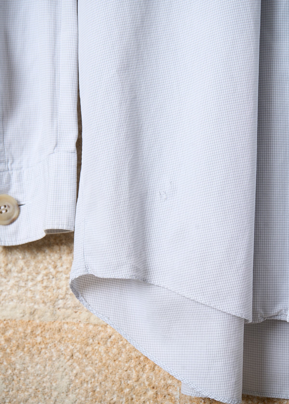 HOMME  WHITE MINI CHECK GRADUAL BUTTONS SHIRT 1980'S - LARGE