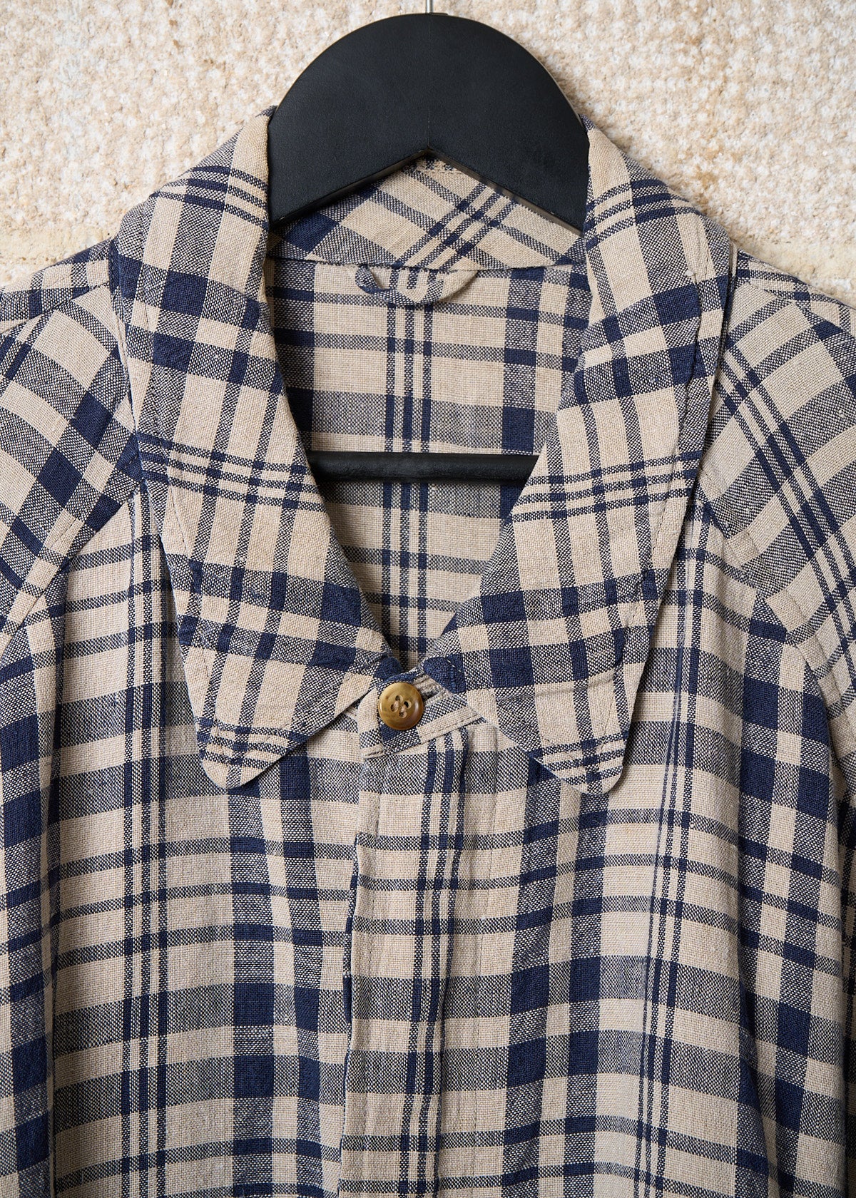 HOMME LINEN PLAID HIDDEN BUTTONS JACKET 1980'S - LARGE
