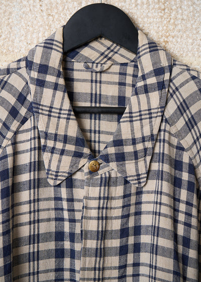 HOMME LINEN PLAID HIDDEN BUTTONS JACKET 1980'S - LARGE