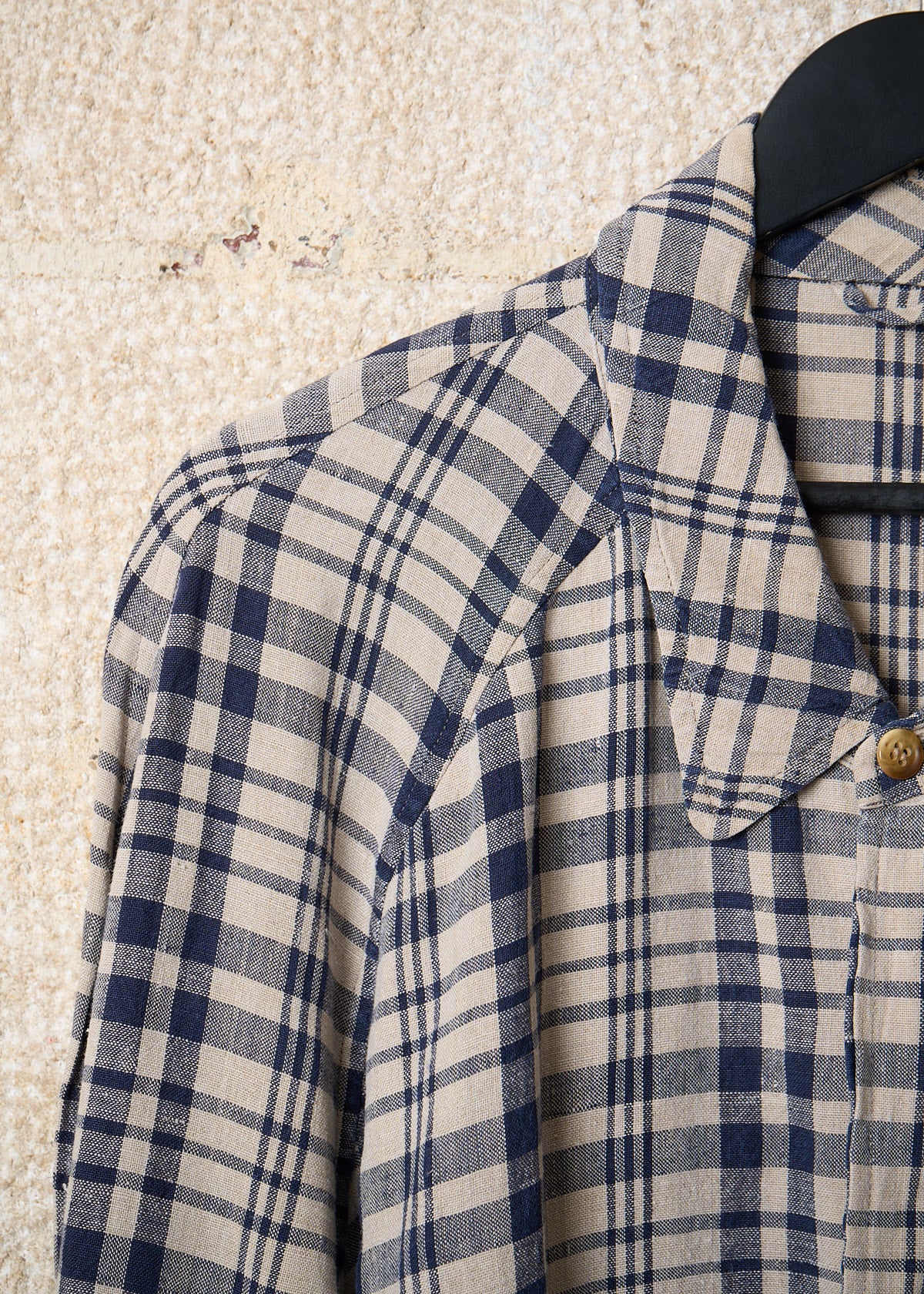 HOMME LINEN PLAID HIDDEN BUTTONS JACKET 1980'S - LARGE