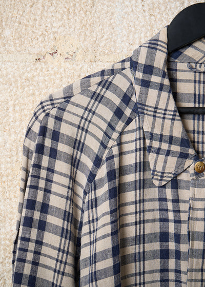 HOMME LINEN PLAID HIDDEN BUTTONS JACKET 1980'S - LARGE