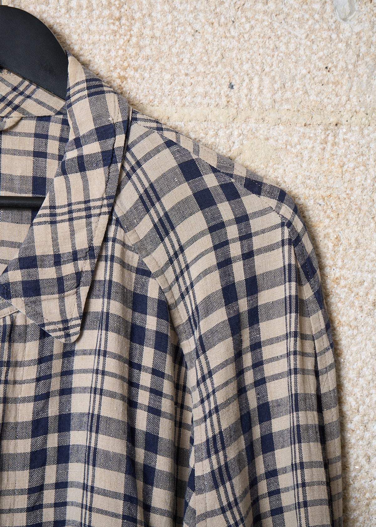 HOMME LINEN PLAID HIDDEN BUTTONS JACKET 1980'S - LARGE