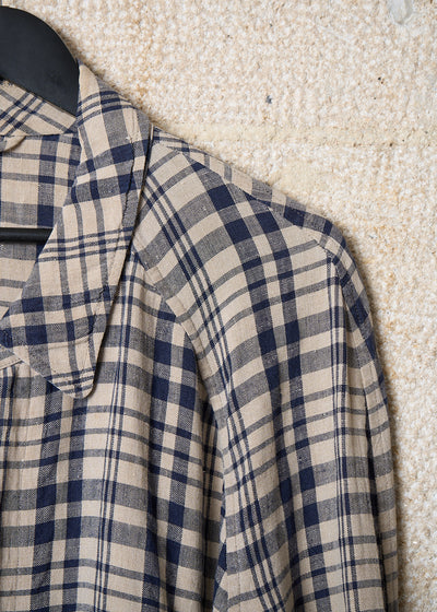 HOMME LINEN PLAID HIDDEN BUTTONS JACKET 1980'S - LARGE