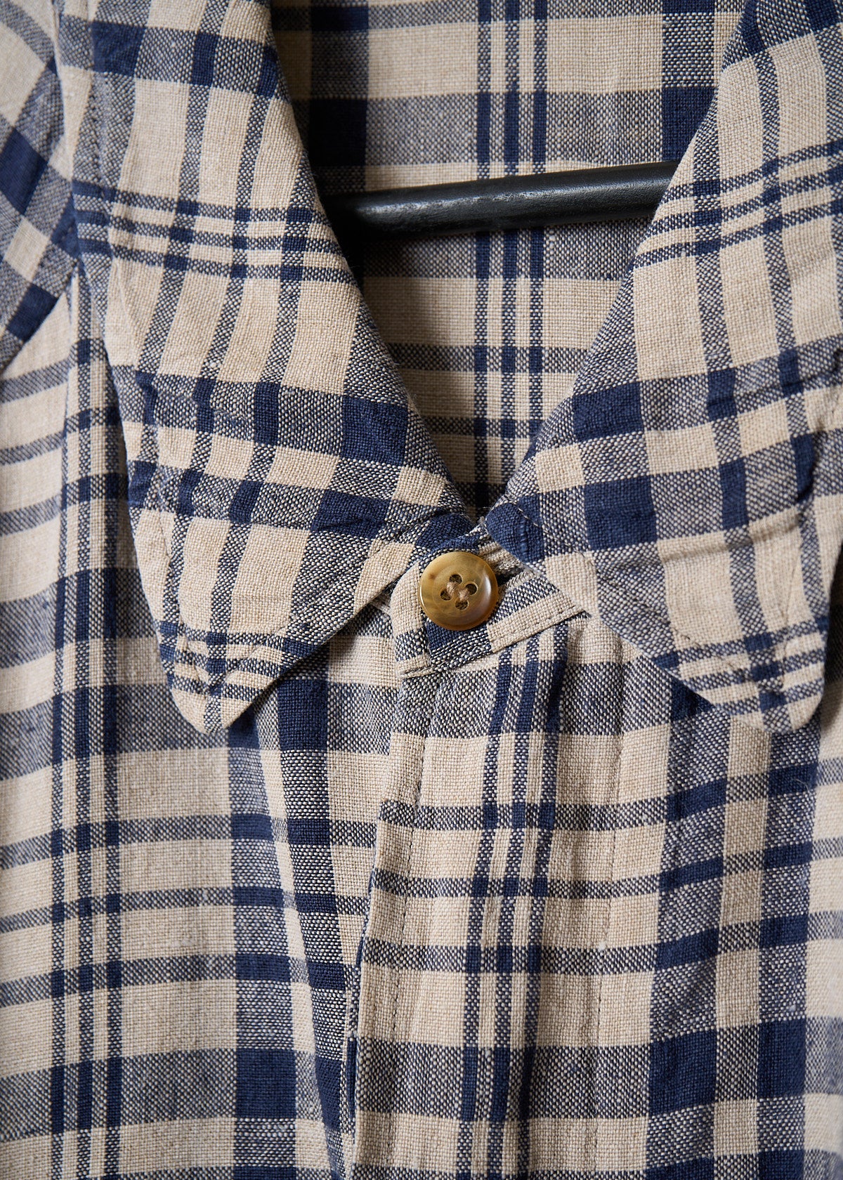 HOMME LINEN PLAID HIDDEN BUTTONS JACKET 1980'S - LARGE