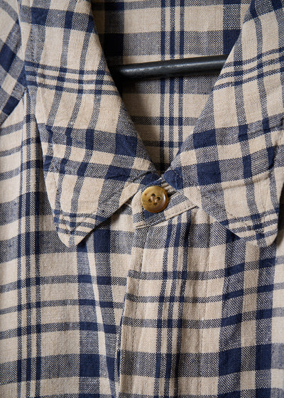 HOMME LINEN PLAID HIDDEN BUTTONS JACKET 1980'S - LARGE