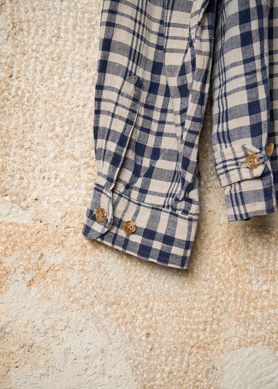 HOMME LINEN PLAID HIDDEN BUTTONS JACKET 1980'S - LARGE
