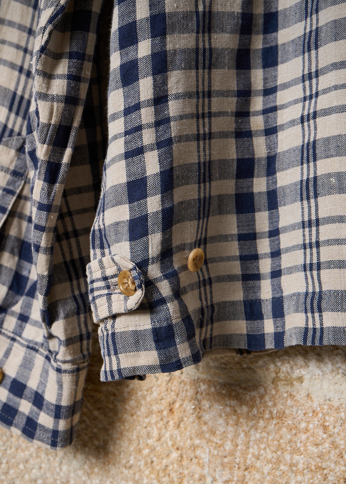 HOMME LINEN PLAID HIDDEN BUTTONS JACKET 1980'S - LARGE