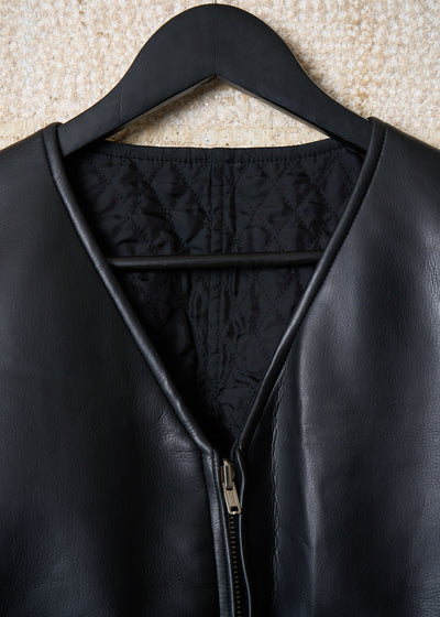 HOMME PLUS BLACK FAUX LEATHER REVERSIBLE QUILTED ZIP GILET AW1989 - SMALL