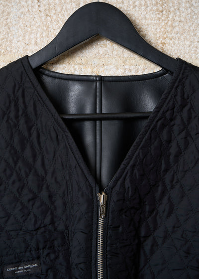 HOMME PLUS BLACK FAUX LEATHER REVERSIBLE QUILTED ZIP GILET AW1989 - SMALL
