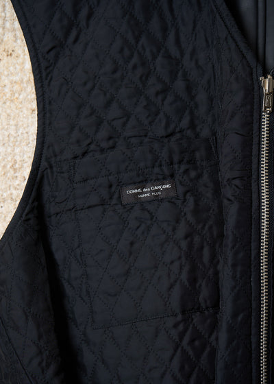 HOMME PLUS BLACK FAUX LEATHER REVERSIBLE QUILTED ZIP GILET AW1989 - SMALL
