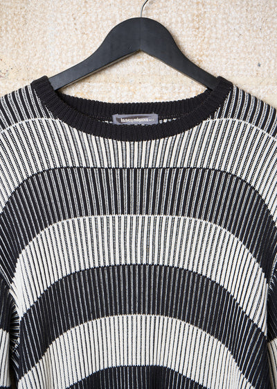 Black And White Striped Cotton Crewnkeck Jumper 1980's - Large